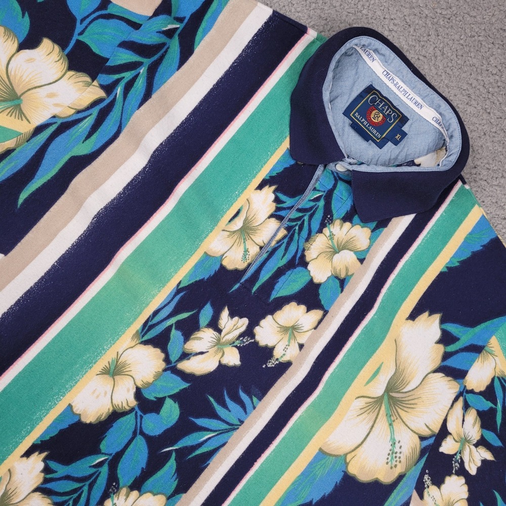 Vintage Chaps Ralph Lauren XL Polo‎ Shirt Striped Floral Hawaiian Tropical